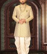 Yellow anghrakha pattern work indo western