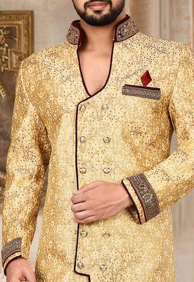 Gold anghrakha pattern work on zari jamewar fabric with handwork 2
