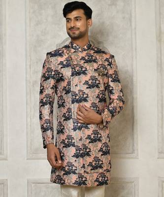 Peach anghrakha pattern work indo western 1