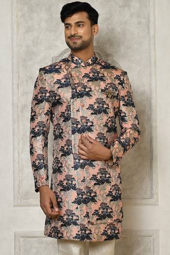 Peach anghrakha pattern work indo western