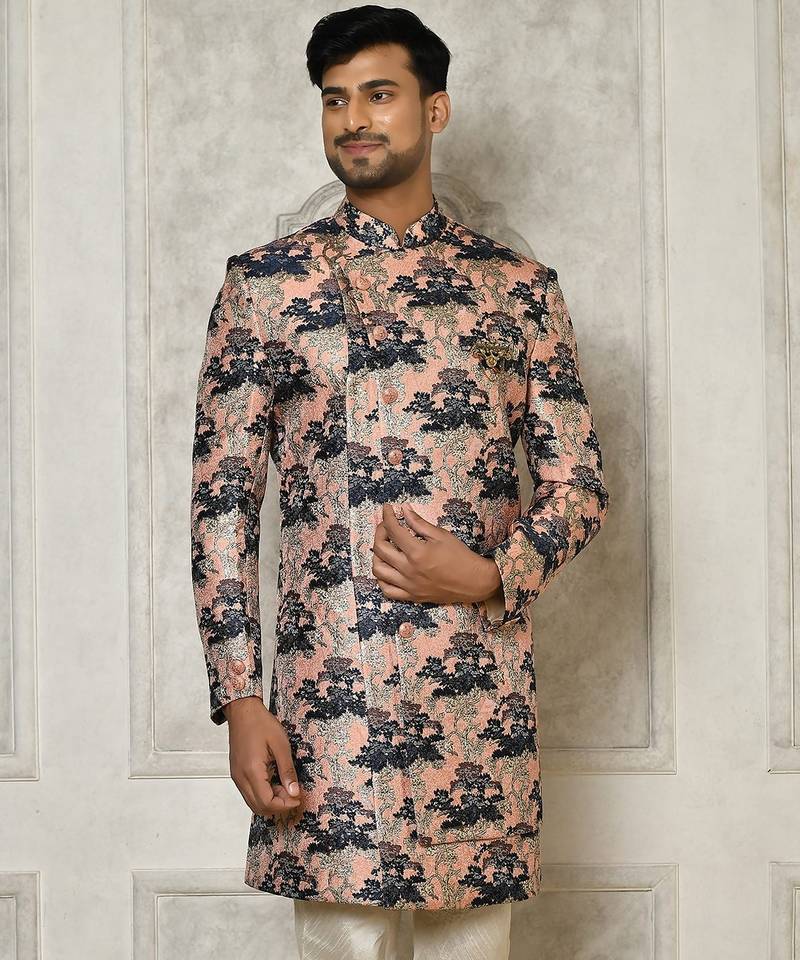 Peach anghrakha pattern work indo western