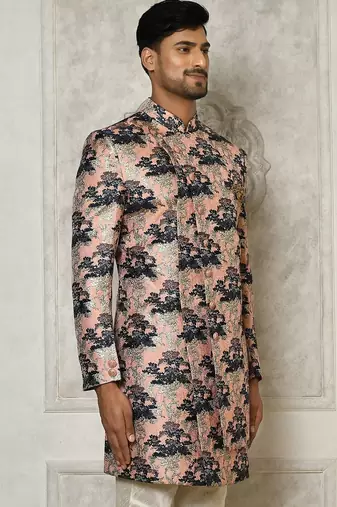 Peach anghrakha pattern work indo western