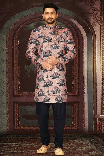 Peach anghrakha pattern work indo western