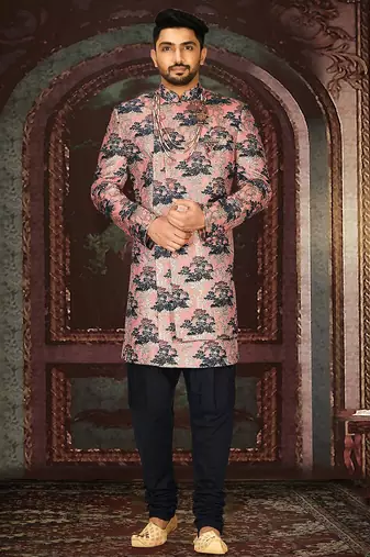 Peach anghrakha pattern work indo western