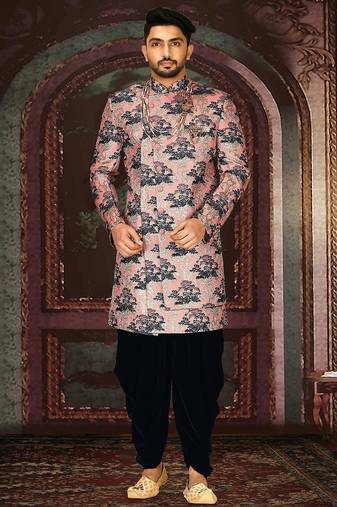 Peach anghrakha pattern work indo western