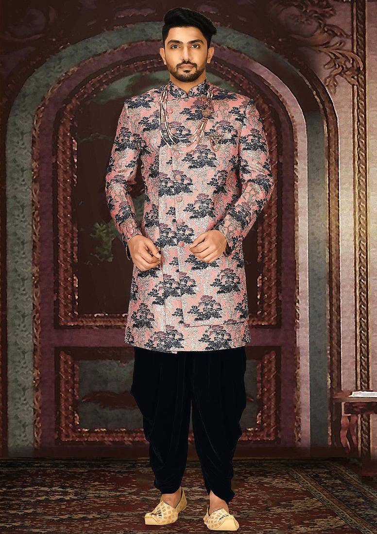 Peach anghrakha pattern work indo western