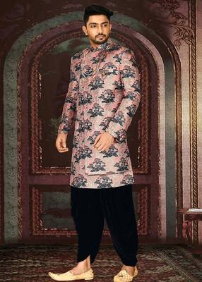 Peach anghrakha pattern work indo western 3