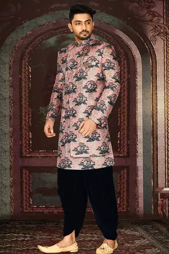 Peach anghrakha pattern work indo western