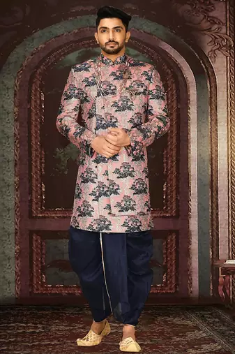 Peach anghrakha pattern work indo western