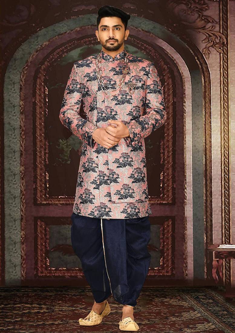 Peach anghrakha pattern work indo western