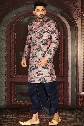 Peach anghrakha pattern work indo western