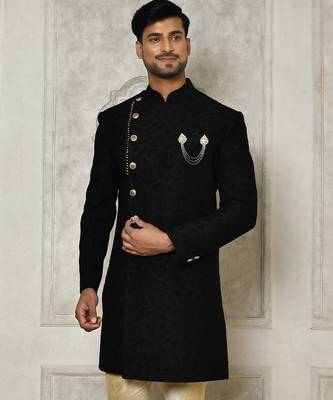 Black anghrakha pattern work indo western 1