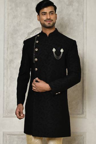 Black anghrakha pattern work indo western