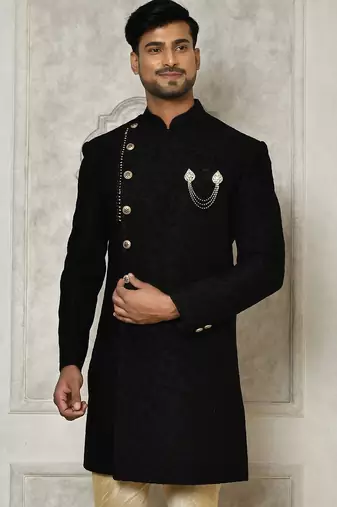 Black anghrakha pattern work indo western