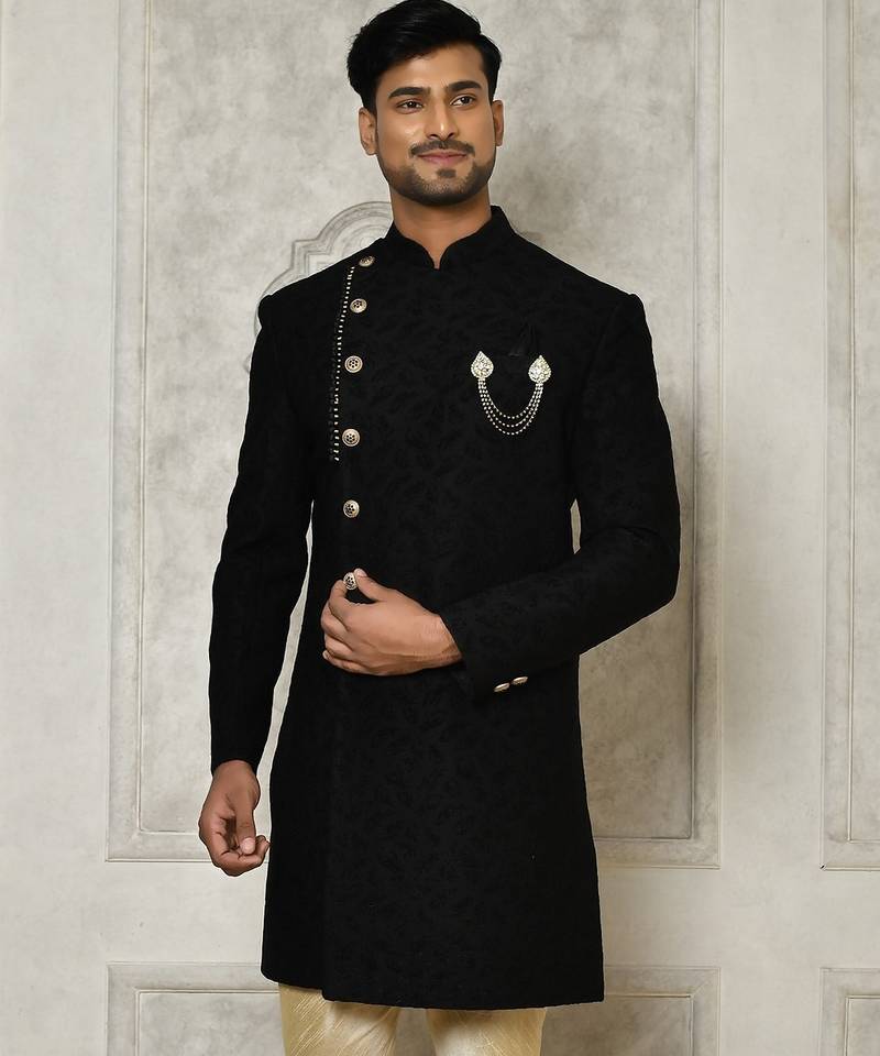 Black anghrakha pattern work indo western