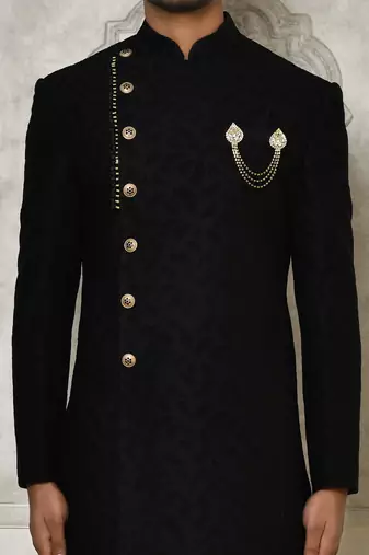 Black anghrakha pattern work indo western