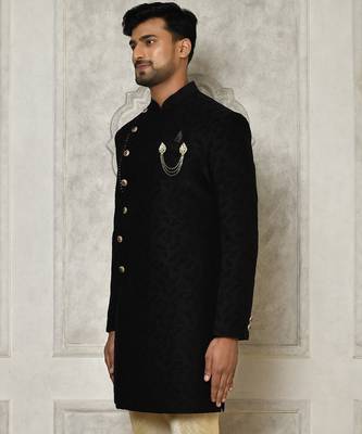 Black anghrakha pattern work indo western 3