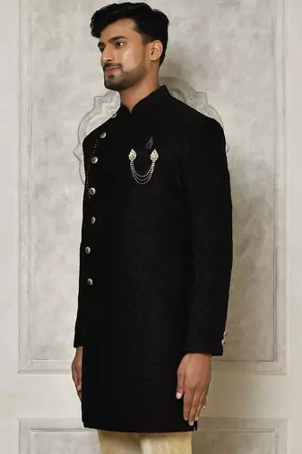 Black anghrakha pattern work indo western