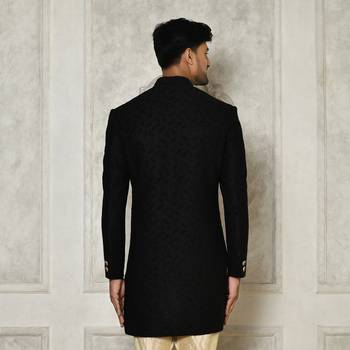 Black anghrakha pattern work indo western 4