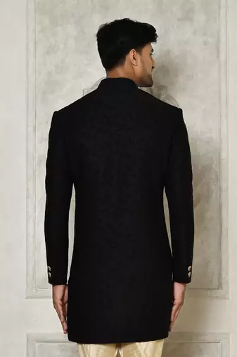 Black anghrakha pattern work indo western