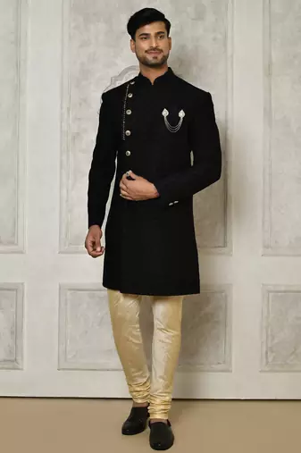 Black anghrakha pattern work indo western