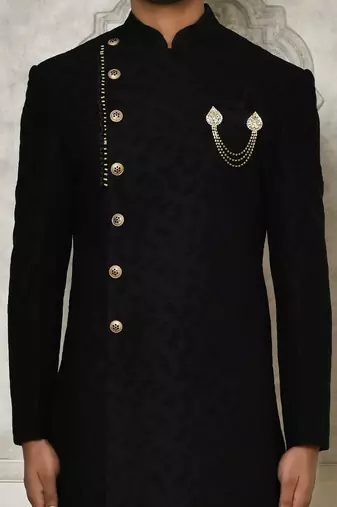 Black anghrakha pattern work indo western