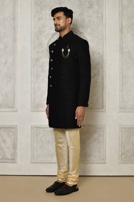 Black anghrakha pattern work indo western 3