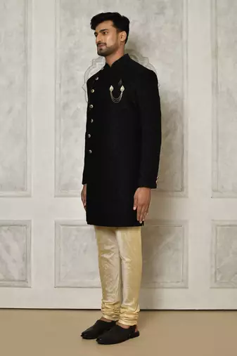 Black anghrakha pattern work indo western