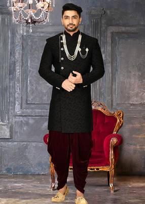 Black anghrakha pattern work indo western 1