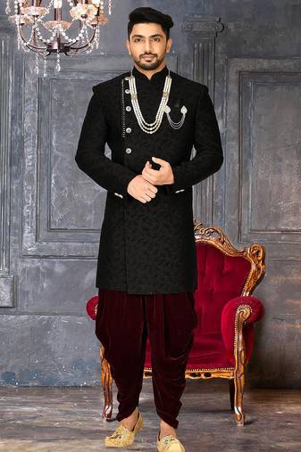 Black anghrakha pattern work indo western