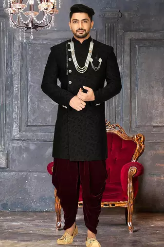 Black anghrakha pattern work indo western