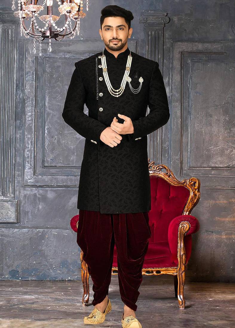 Black anghrakha pattern work indo western