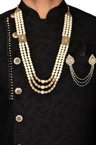 Black anghrakha pattern work indo western