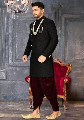 Black anghrakha pattern work indo western 3