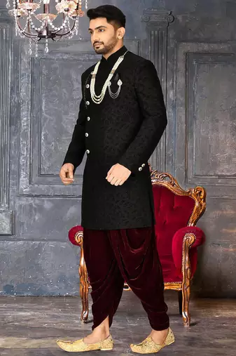 Black anghrakha pattern work indo western