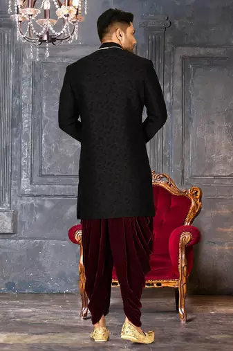 Black anghrakha pattern work indo western