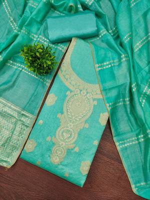 Elegant green woven zari unstitched salwar suit with dupatta 1