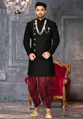 Black anghrakha pattern work indo western 1