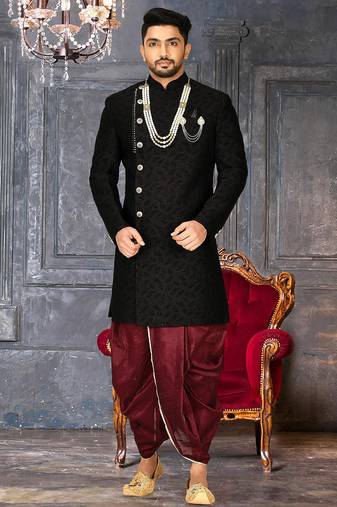 Black anghrakha pattern work indo western