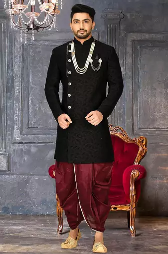 Black anghrakha pattern work indo western