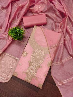 Elegant pink woven zari unstitched salwar suit with dupatta 1