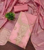 Elegant pink woven zari unstitched salwar suit with dupatta