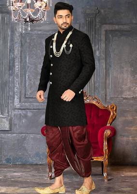 Black anghrakha pattern work indo western 3