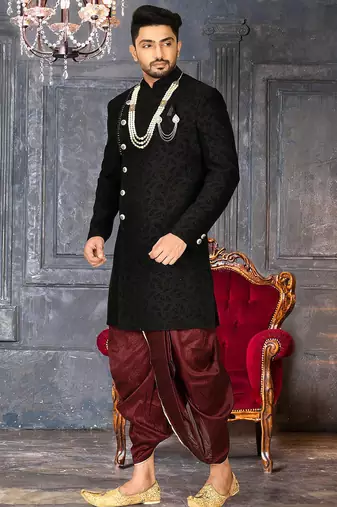 Black anghrakha pattern work indo western