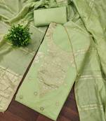 Premium light green heavy zari woven unstitched salwar suit with dupatta