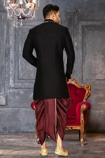 Black anghrakha pattern work indo western