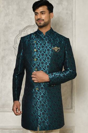 Rama green anghrakha pattern work indo western