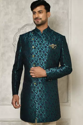 Rama green anghrakha pattern work indo western