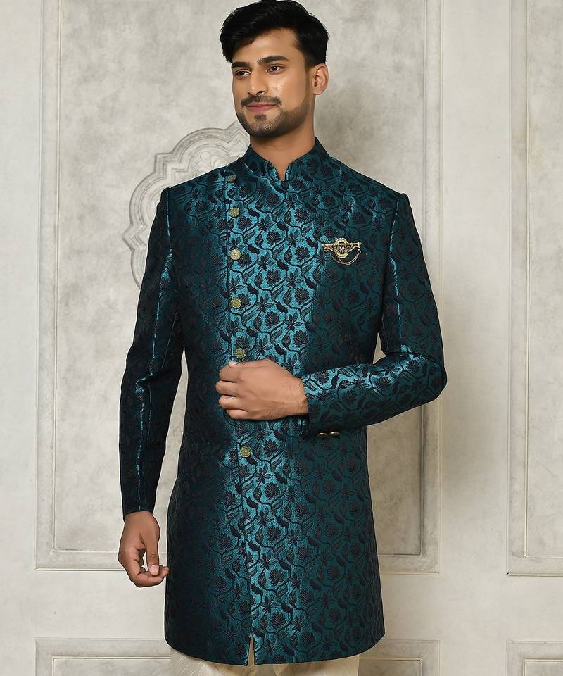 Rama green anghrakha pattern work indo western