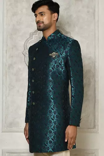 Rama green anghrakha pattern work indo western